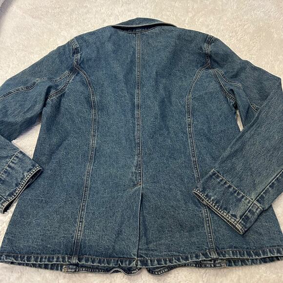 Y2K VTG Sonoma Blue Denim Button Up Blazer Jacket Cotton Medium Wash Sz XL - Picture 2 of 5